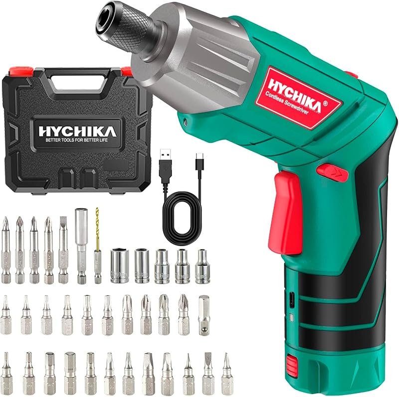 HYCHIKA Atornillador Eléctrico 6Nm, Destornillador Eléctrico (Máximo Par 6 N.m, 3.6V, 2.0Ah) LED Luz como Lint